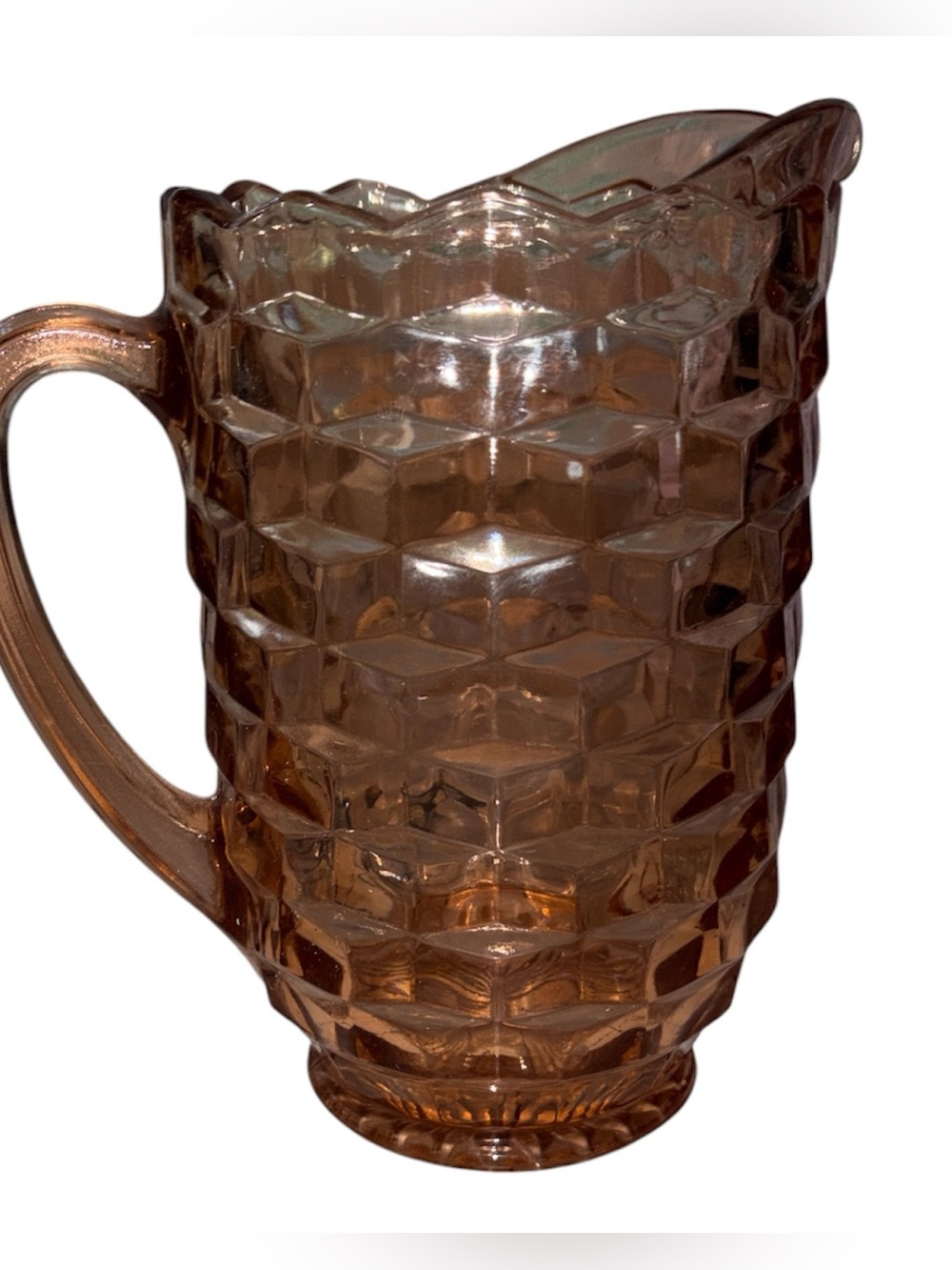 Vintage Amber Glass Pitcher Etched Elegant Textured Serveware 8” tall